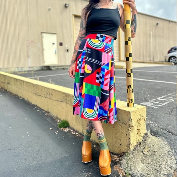 Nooworks 4x the slip skirt Ansley geometric artsy print wearable Art pull on - Picture 3 of 8